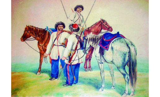 Башкирский учебный полк. Худ. – А.Ф.Чернышев. 50‑е гг. 19 в. Bashkir training regiment. Artist — A.F.Chernyshev. 1850s