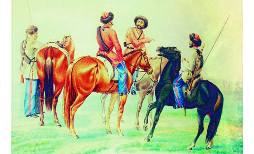 Воины башкирского войска. Худ. — А.Ф.Чернышев Soldiers of the Bashkir troops. Artist – A.F.Chernyshev