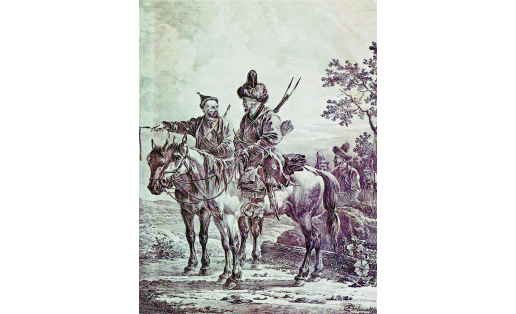 Башкиры в военном походе. Худ. — А.О.Орловский. 1‑я четв. 19 в. Bashkirs in a military campaign. Artist – A.O.Orlovsky. First quarter of the 19th century